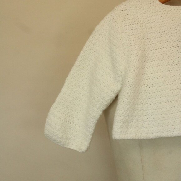 Vintage 1950s 1960s Baby Sweater, White Knit Cardigan with Blue Ties - Picture 8 of 10